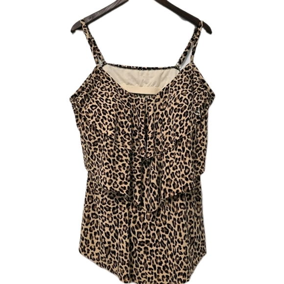 Aqua Green Plus SIZE 3W Leopard 3 Tiered Tankini Swim Bathing Suit Top Womens’s - Picture 1 of 7